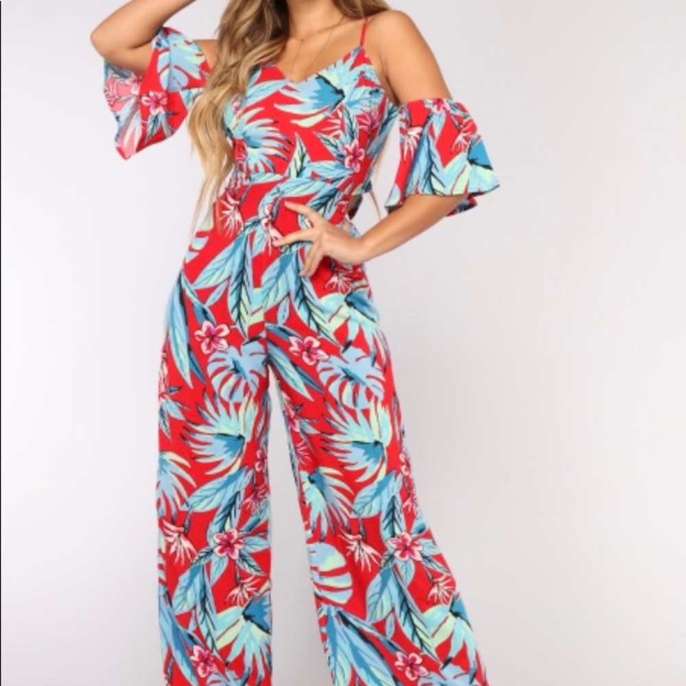 Fashion Nova Cold Shoulder Red Jumpsuit
